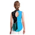 thumbnail image 2 of inhzoy Filles Enfants Robe de Patinage Artistique à Franges en Strass Justaucorps Sans Manches avec Jupe Justaucorps de Ballet Lyrique Tenue de Danse Bleu Clair 8, 2 of 5