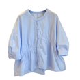 thumbnail image 1 of Pompotops Women's Solid Color Asymmetric Splicing 3/4 Sleeve Tops Button Round Neck Tops/Shirt Clearance, 1 of 4