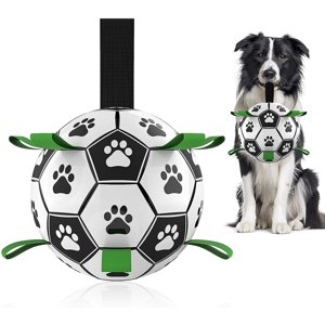 Jouets pour chiens Balle de soccer avec onglets d'appui, Jouets interactifs pour chiens pour le tug de la guerre, Jouet pour chiens, Jouette pour chiens d'eau, Boules pour chiens durables pour petits & Chiens moyens(6 pouces)