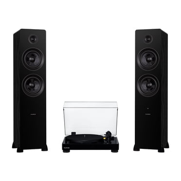 Fluance RT80 Classique Tourne-Disque en Vinyle Haute Fidélité et Haut-Parleurs Tour Autoportants Bidirectionnels Alimentés par Ai81, Stylet Diamant, Entraînement par Courroie, Préampli Intégré, Amplificateur Classe D 150 W, Bluetooth