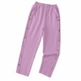 thumbnail image 4 of Timegard Womens Pants Elastic High Waist Lightweight Side Button Solid Color Lounge Trousers with Pockets, 4 of 7