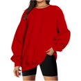 thumbnail image 1 of ORUYROP Chandails en Molleton Surdimensionnés pour Femmes Manches Longues Col Rond Chandail Décontracté Ample Couleur Unie Polaire Tops Pulls, 1 of 7