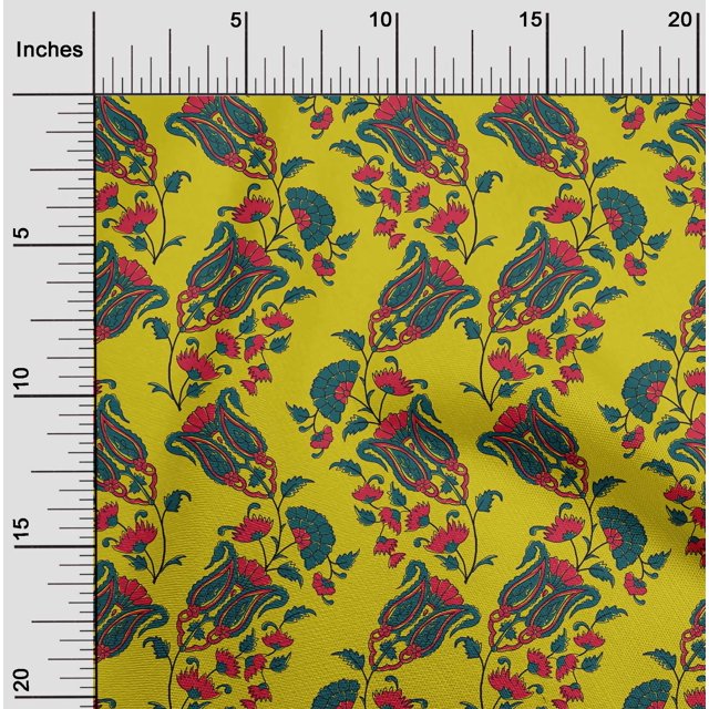 oneOone Cotton Poplin Fabric Leaves|Floral & Paisley Block Print Fabric BTY 56 Inch Wide