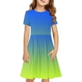 thumbnail image 2 of Été jusqu'à 65 % de Rabais Iumwxz Robe Décontractée Trapèze Robe Tunique pour Adolescentes Robes Col Rond Dégradé Graphique Robe à Manches Courtes pour Enfants Robes Tendance pour Costume 4-14 Ans, 2 of 7