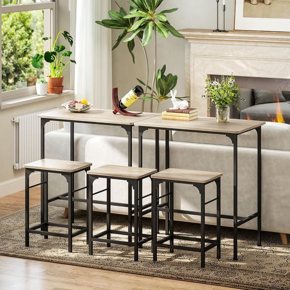 3 Piece Dining Table Set for 2, Bar Set with 2 Stools and Footrest for Kitchen, Living Room, Dining Room, Small Space, Apartment