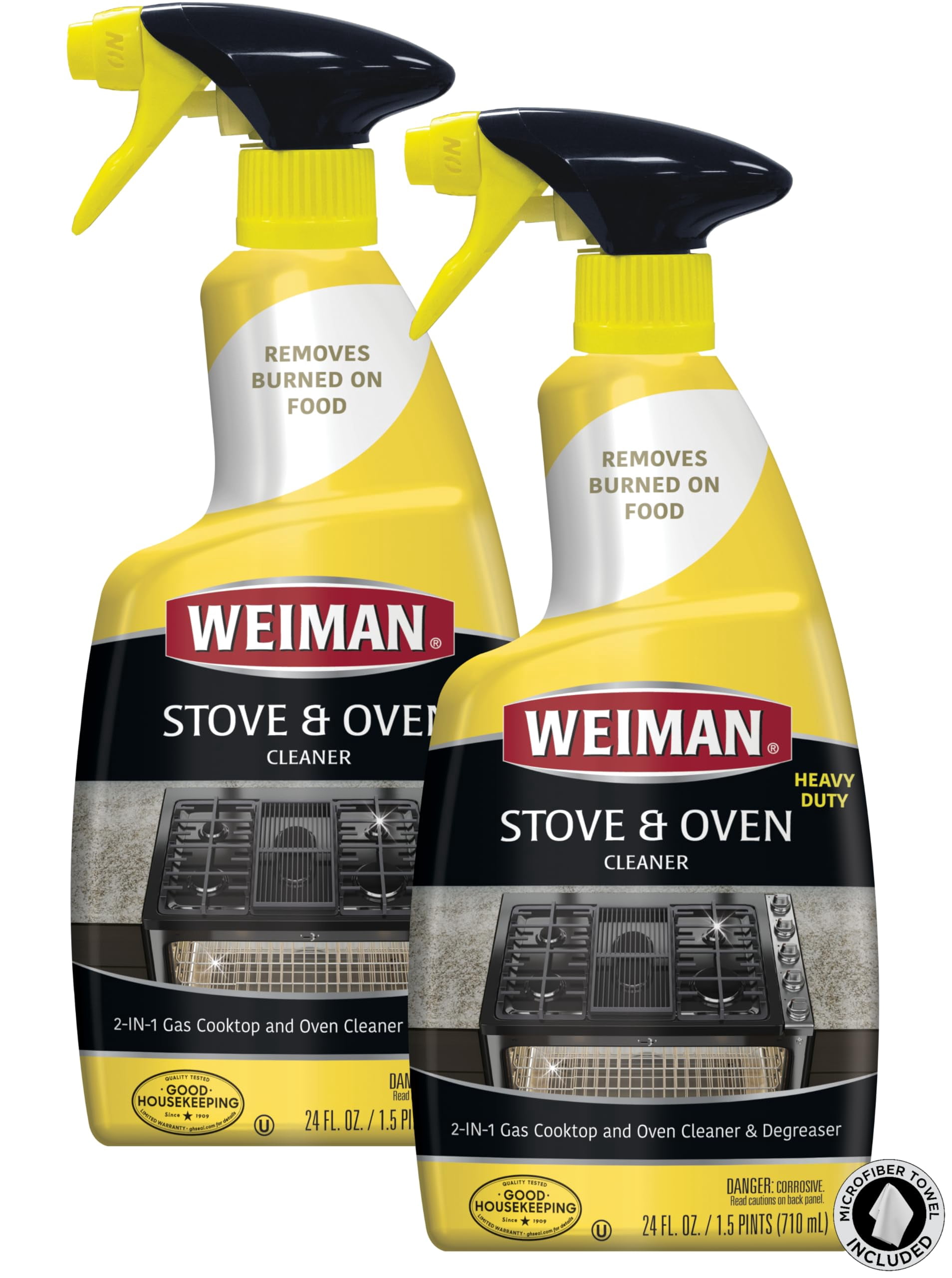 Weiman Heavy Duty Stove and Oven Cleaner and Degreaser for Glass, Ceramic Cooktops, BBQ grill grates - 2 Pack, 24 Oz w/MicroFiber Towel
