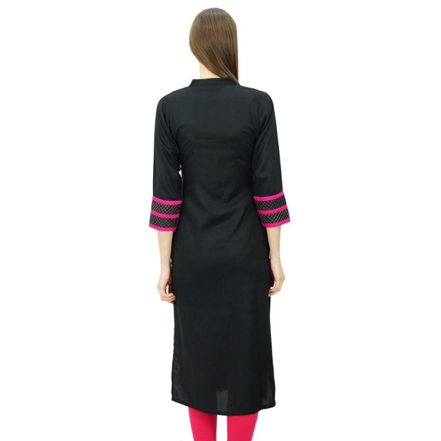 Phagun Kurta Tunique Droite en Rayonne pour Femmes, Kurti à devant Ouvert, Col Mandarin, Haut Indien