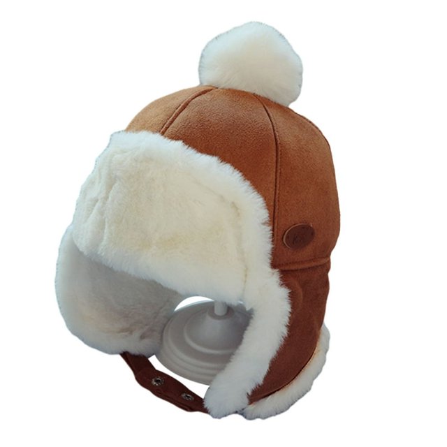 Kids Winter Ear Protection Hat Autumn Winter Children Lei Feng Hat with Fur Ball Decor Kids Outdoor Riding Hat with Ear