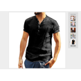 thumbnail image 2 of Honganda Men Short Sleeve Shirts Solid Band Collar Button Summer T-shirt, 2 of 6
