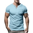 thumbnail image 1 of Birdeem Shirts for Men Mens Fashion Casual Solid Color Button Short Sleeve V-Neck Blouses Shirts, 1 of 1