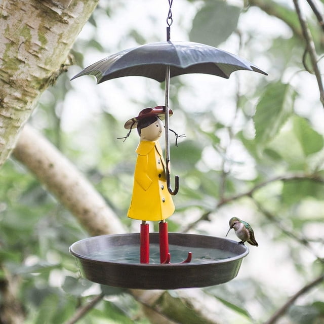 Novel Feeder Metal Hanging Chain Girl And Umbrella Bird Feeder