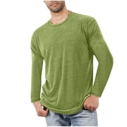 Jalioing Crew Chemise T encolure casual couleur solide manches longues basique chemise légère douce pull-over Tee pour homme