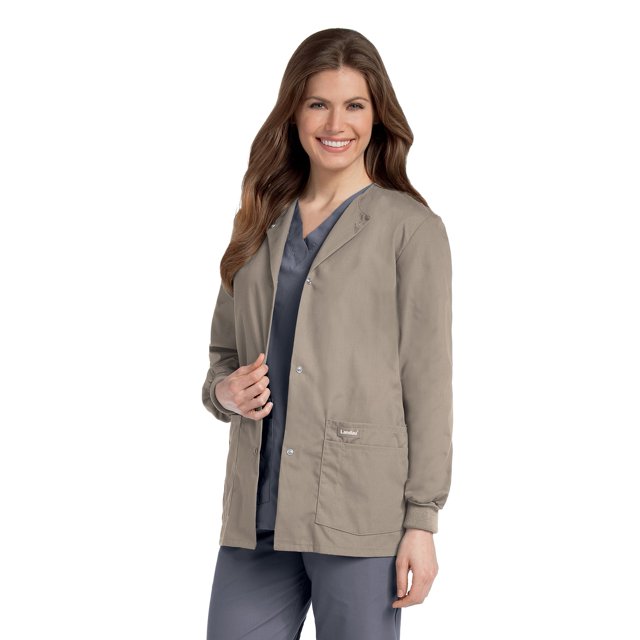 Landau Essentials Women's Classic Relaxed Fit 4 Pocket Crew Neck Scrub Jacket
