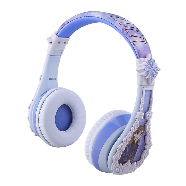 FROZEN 2 BLUETOOTH HEADPHONES avec Coussins d'Oreille Rembourrés Bleu Pâle et Blanc, Bandeau Ajustable avec Graphiques FROZEN 2 et Détails Flocon de Neige, Diffusion Sans Fil, microphone Intégré, Conception Pliable pour la Portabilité, Convient aux Enfants avec Limites de volume d'Écoute Sécuritaires.