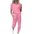 thumbnail image 1 of Yuyuzo Womens Workout Sets 2 Piece Short Sleeve Crew Neck T-Shirts Drawstring Jogger Pants with Pockets, 1 of 5