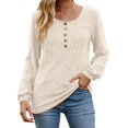 thumbnail image 1 of CEHVOM Women's Round Neck Stripe Matte Solid Color Button Splicing Long Sleeved T-shirt Top Clearance, 1 of 4