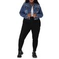 thumbnail image 2 of GRACE & GRANDEUR Women's Plus Jean Jackets Button Down Denim Bomber Jacket, 2 of 6