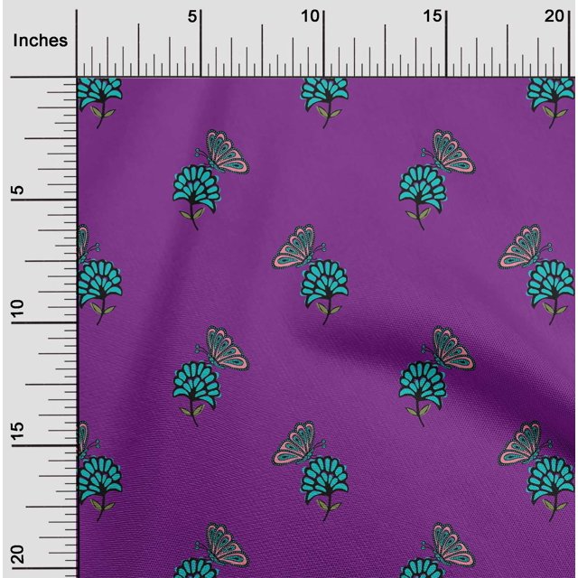 oneOone Cotton Silk Fabric Floral & Block Print Sewing Fabric BTY 42 Inch Wide