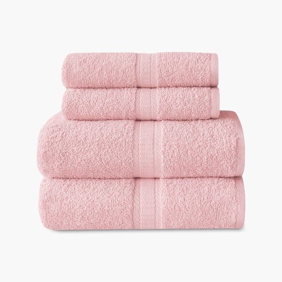 Mainstays Basics 4pk Towel Set, 2 Bath Towels, 2 Hand Towels, Soft & Durable, 100% Cotton, Pink