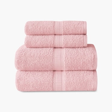 Mainstays Basics 4pk Towel Set, 2 Bath Towels, 2 Hand Towels, Soft & Durable, 100% Cotton, Pink