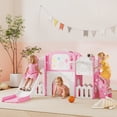 thumbnail image 2 of Qaba Toddler Slide, 7 in 1 Kids Slide with Climber, Basketball Hoop, Pink, 2 of 10
