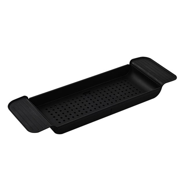 Bathtub Tray Stable Placement Expandable Plastic Material Draining Design Bath Caddy Tub Table for Bathroom Black