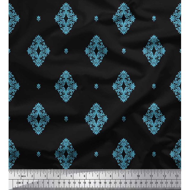 Soimoi Georgette Viscose Fabric Filigree Damask Decor Fabric Printed Yard 42 Inch Wide