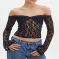 thumbnail image 2 of Lace Crop Tops for Women with Long Sleeves and Off-Shoulder Design, 2 of 5