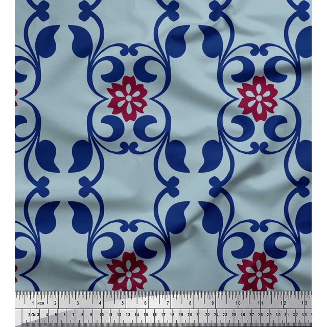 Soimoi Rayon Fabric Floral & Filigree Damask Printed Fabric 1 Yard 56 Inch Wide