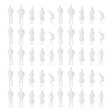 50 Pcs Mini Figurines de Personnes Blanches Réalistes Modèles Bricolage Décoration de Bac à Sable Petit Homme Ornement pour Paysage Miniature Maison de Poupée (1: 150 12mm)
