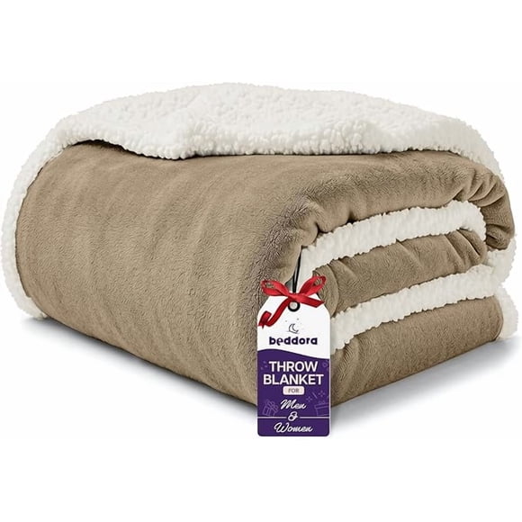 Beddora Luxury Flannel Sherpa Throw Blanket – 50” x 60” – Ultra-Soft & Warm – 450 GSM Plush Reversible Fleece – Cozy Winter Couch or Bed Blanket – Light Grey