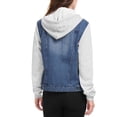 thumbnail image 3 of INSPIRE CHIC Women's Denim Jacket Button Down Long Sleeve Drawstring Hood Jean Jackets 2XL Dark Blue, 3 of 6