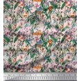 thumbnail image 1 of Soimoi Polyester Crepe Fabric Leaves & Cartoon Animals Jungle Decor Fabric Printed Yard 42 Inch Wide, 1 of 3