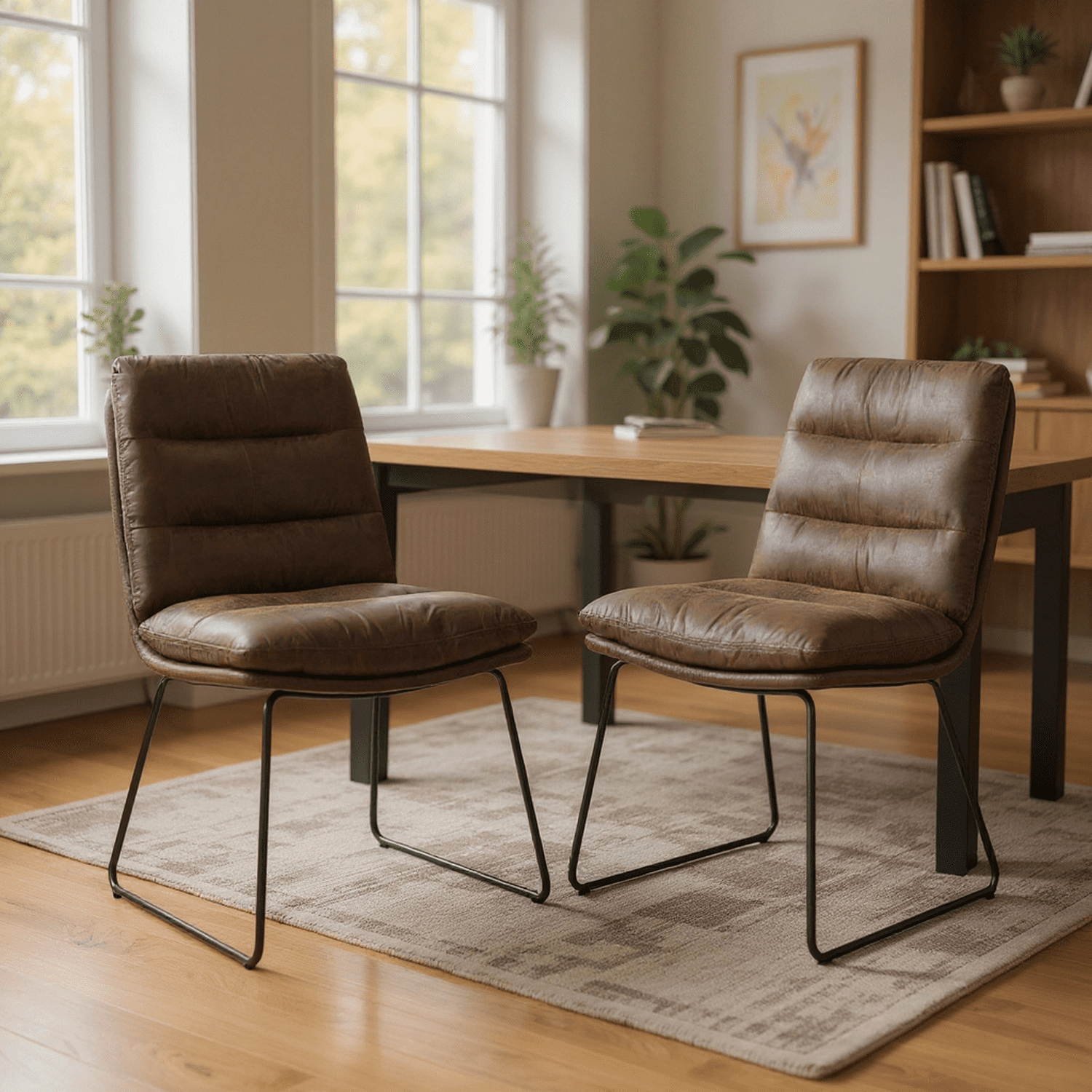 Homy Casa 2 Piece Dining Chairs with Silver Metal Sled Legs and Thick Channel Tufted Upholstery