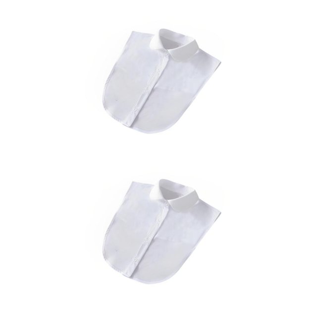 QualitChoice Simple Design Solid Color False Collar Formal Fashion Chiffon Fake Half Shirt Decorative Detachable Lapel Clothing Decor White Round 2PCS