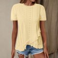 thumbnail image 2 of Timegard Summer Tops for Women Drop Shoulder Crewneck Ruffle IrregularlyEyelet Comfy Casual Tee Shirts, 2 of 7