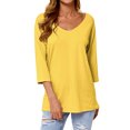 thumbnail image 1 of Women 3/4 Sleeve V Neck Plain Pullover Solid Color Top, 1 of 10