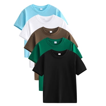 asjyhkr 5PCS Toddler Kids Cotton Short Sleeve T-Shirts Summer Lightweight Soft Basic Tee Tops for Age 2-12