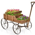 thumbnail image 1 of Gymax Jardinière pour Plantes de Jardin Chariot en Bois avec Roue Jardin Cour Brun, 1 of 10
