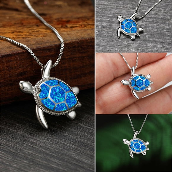LSLJS Turtle Necklace Silver- Blue Interior Sea-Turtle Necklace for Women Girls Wonderful Gift, Gifts for Mom Wife Girlfriend on Anniversary Mothers Day Valentines Day Christmas Birthday Gifts