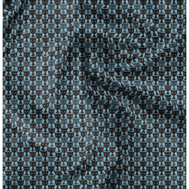 Soimoi Blue polyester Crepe Fabric Cat Animal Print Fabric by Yard 42 Inch Wide