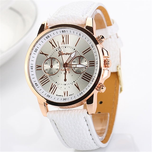 Graflsoa Elegant Women's Geneva Style Watch with Roman Numerals, PU Leather Strap, Random Dial Design, Multiple Color Options