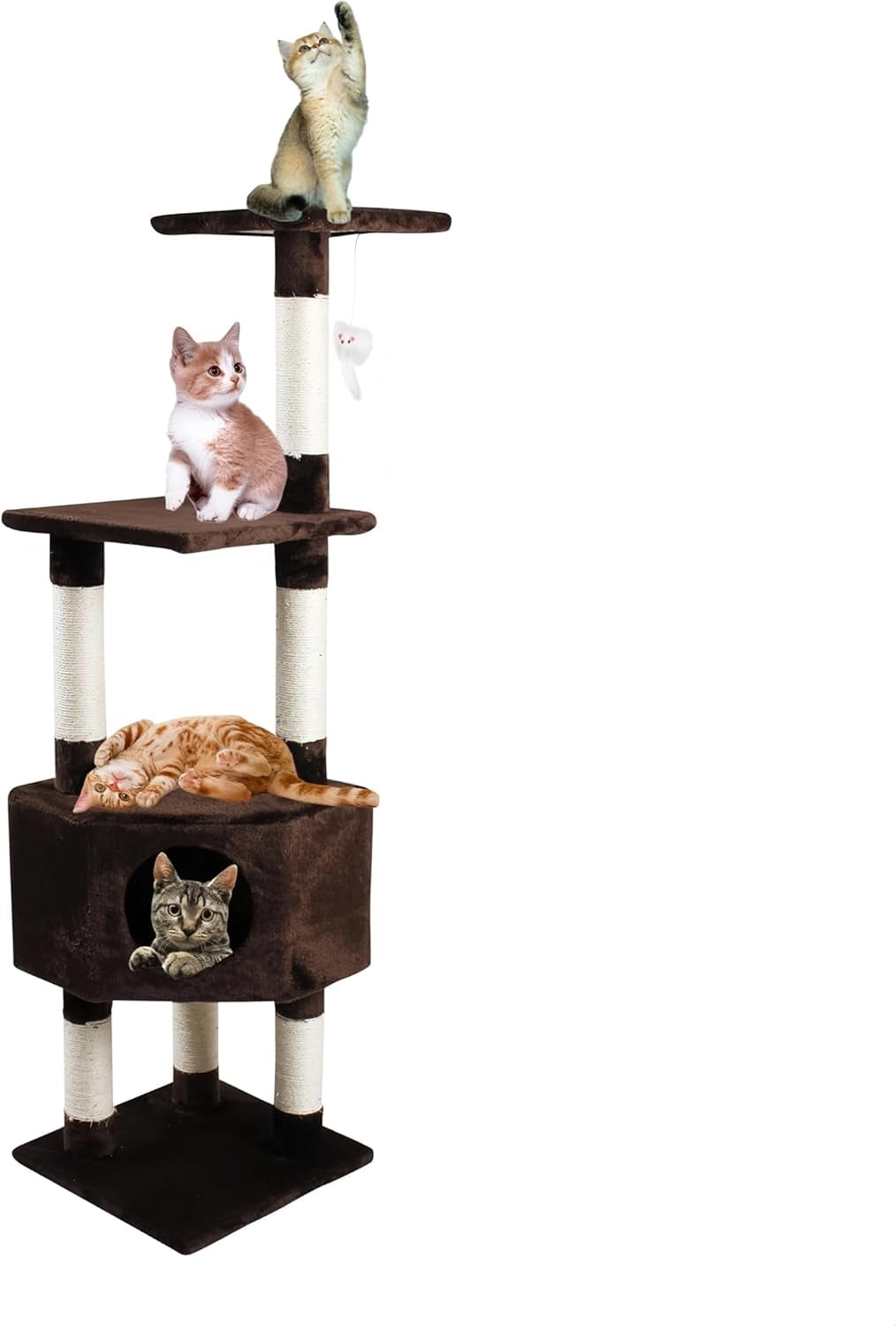 51" Cat Tree Condo for Cats, Multi-Level Cat Tower with Sisal Scratching Posts, Cat House & Perches, Brown
