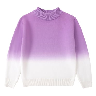SGMVNU Girls Contrasting Color Sweaters Gradient Long Sleeve Cozy Knit Sweater Pullover Tops Knitwear Kid's Fall Winter Outfit(Size 11-15 Years,Purple)