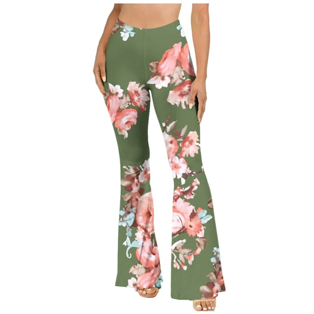 LSLJS Pantalon Long Évasé à Jambe Grand Taille Haute Boho Hippie pour Femme