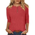 thumbnail image 1 of Yuyuzo Womens 3/4 Sleeve Tops Basic Button Crew Neck Solid Color Loose Fitted Tunics Tee Blouses, 1 of 5