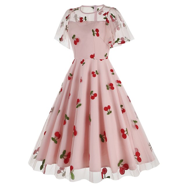 Été jusqu'à 65 % de Rabais Iumwxz Robe à Col Rond à Manches Courtes pour Femmes Robe en Tulle Tunique à Fermeture Éclair Robe de Princesse Robes à Imprimé de Fruits Robes d'Été pour Femmes Robe Habillée pour Porter à l'Extérieur