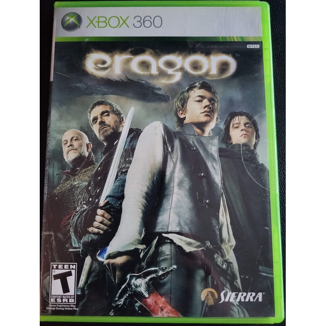 ERAGON - Microsoft XBOX 360 game in its original case with cover art featuring characters from the fantasy series, including Eragon holding a glowing sword and a dragon in the background. The case displays the Xbox 360 logo, the Sierra logo, and the ESRB Teen rating. This refurbished copy is complete in box (CIB) with manual and has been tested for functionality.