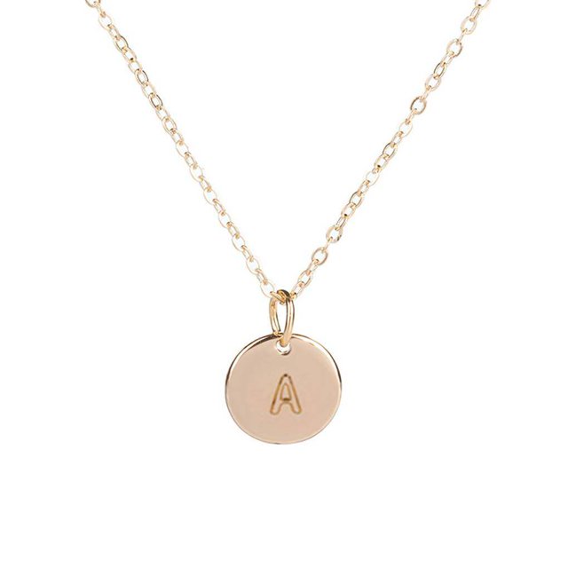 Collier Pendentif Rond en Forme de Pièce Chaîne de Cou Disque Alphabet Chaîne de Cou Alphabet Fille Femme Cadeau Bijoux Femme