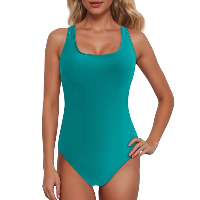 Women's Athletic Racerback Swimsuit - Color Block Boyleg Bathing Suit - Removable Padding - Nylon/Spandex - S-XXL - Lap Swimming
